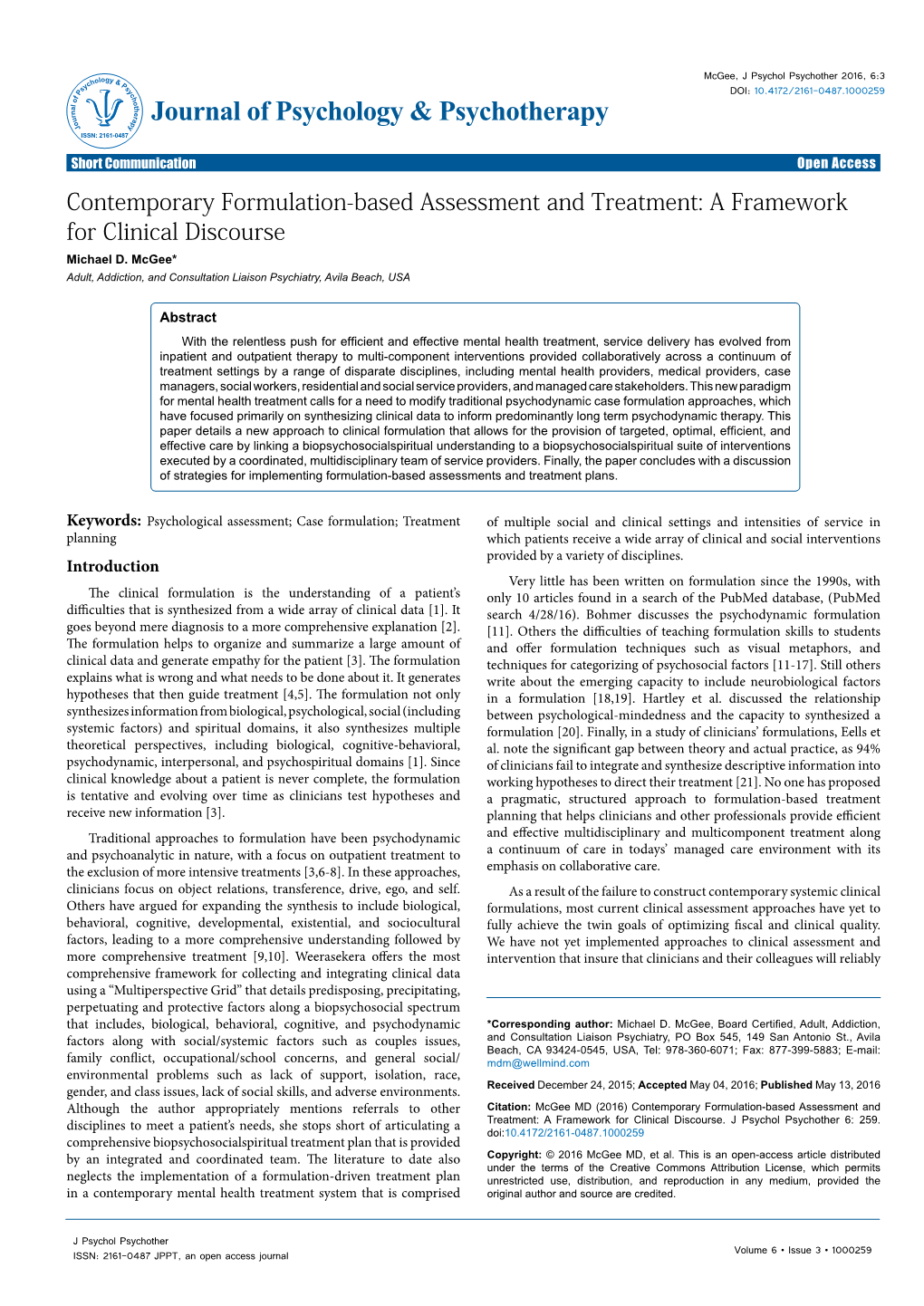 Contemporary Formulation-Based Assessment and Treatment: a Framework for Clinical Discourse Michael D