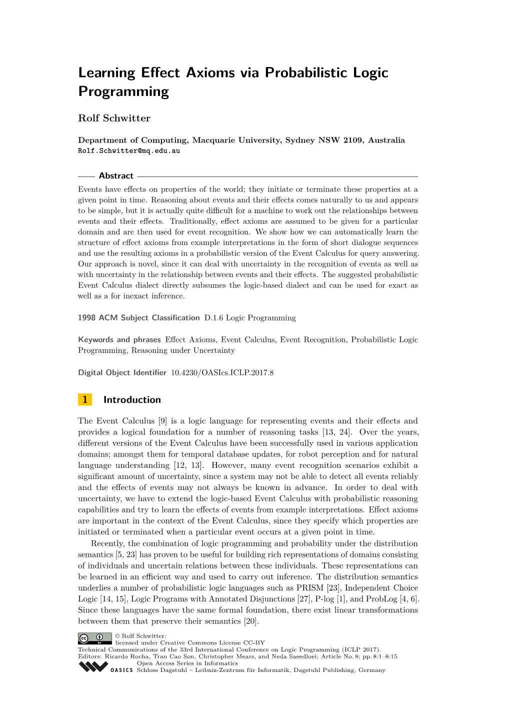 Learning Effect Axioms Via Probabilistic Logic Programming