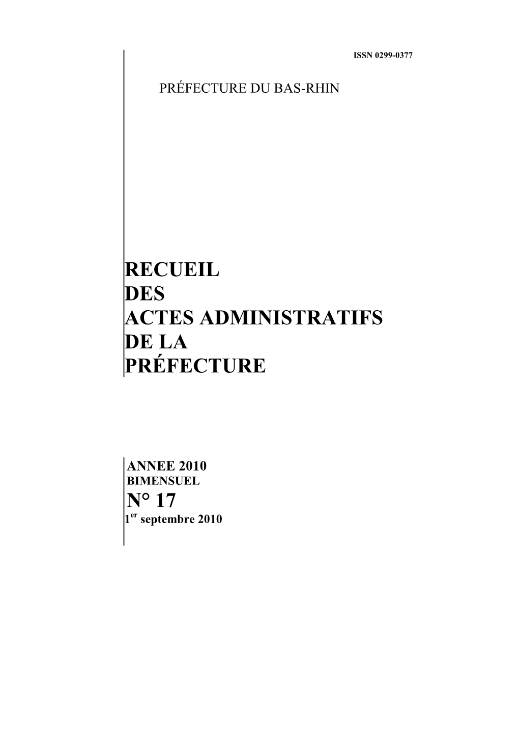 Recueil Des Actes Administratifs De La Préfecture