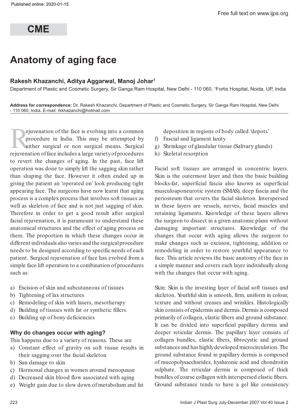 CME Anatomy of Aging Face