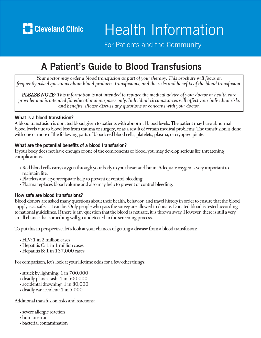 Patient's Guide to Blood Transfusions