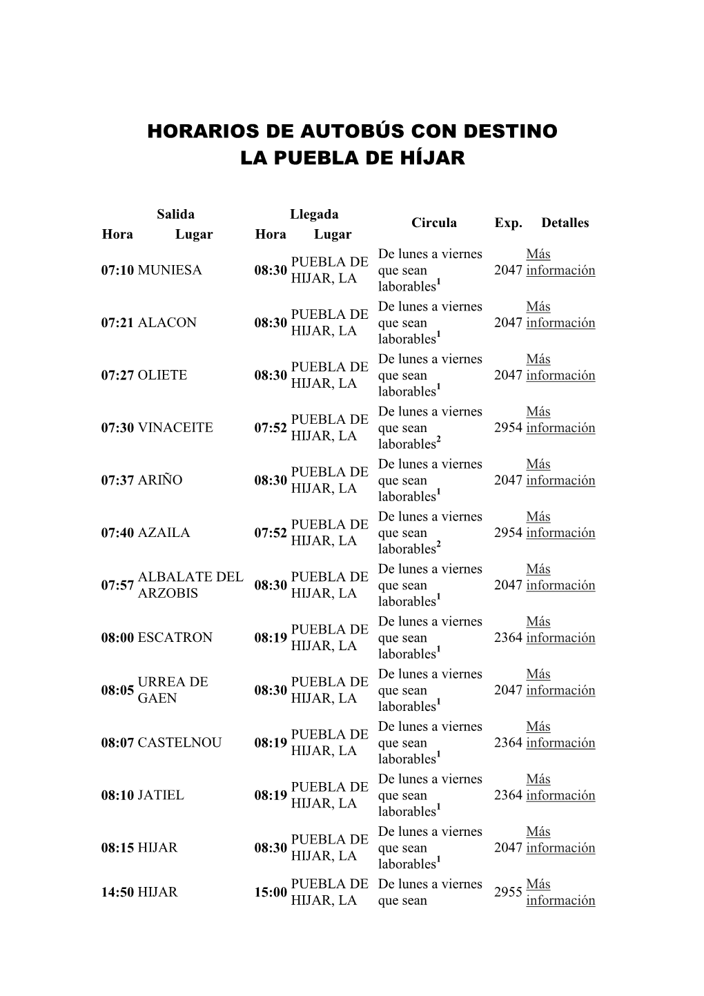 Horarios De Autobús Con Destino La Puebla De Híjar