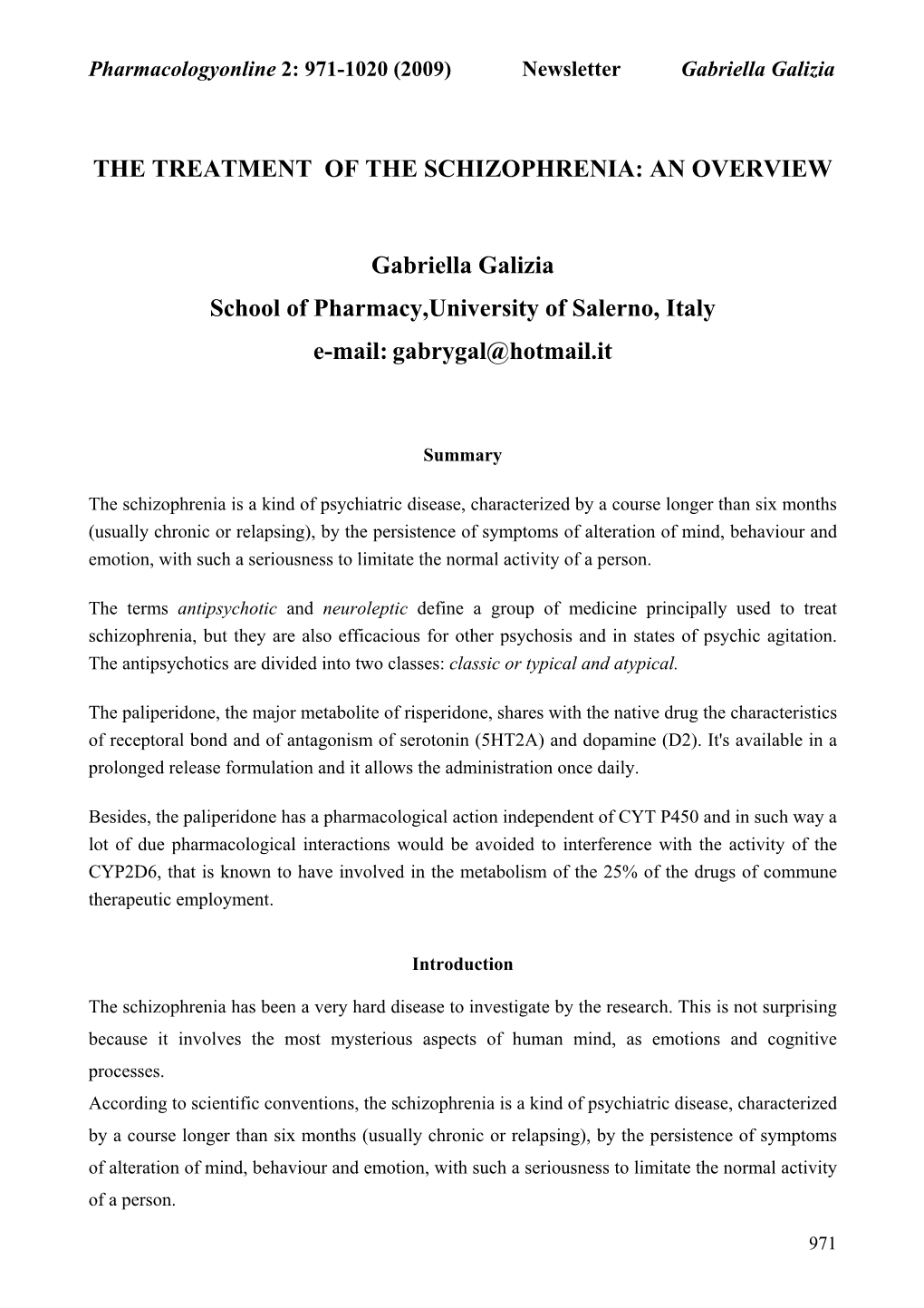 Pharmacologyonline 2: 971-1020 (2009) Newsletter Gabriella Galizia