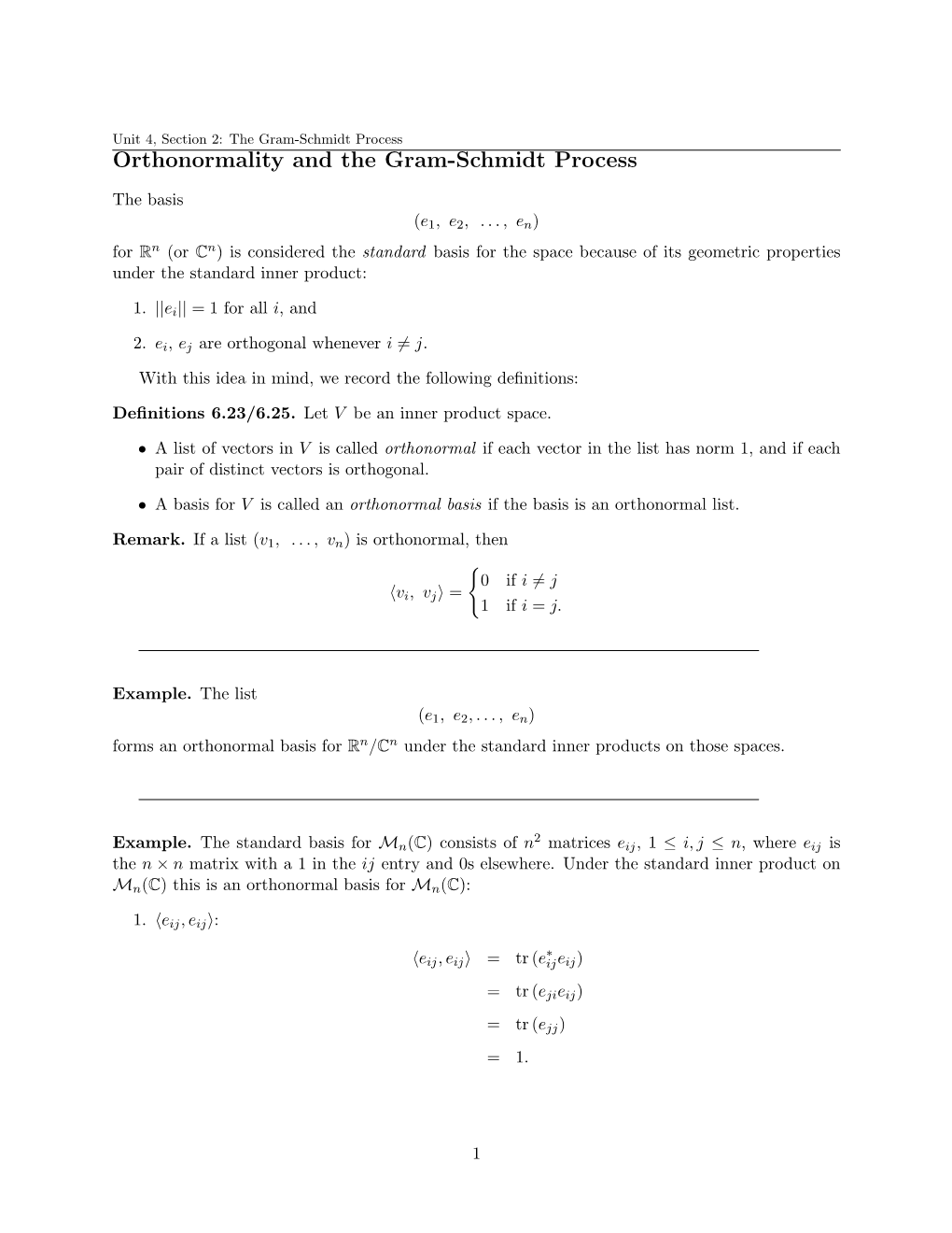 Orthonormality and the Gram-Schmidt Process