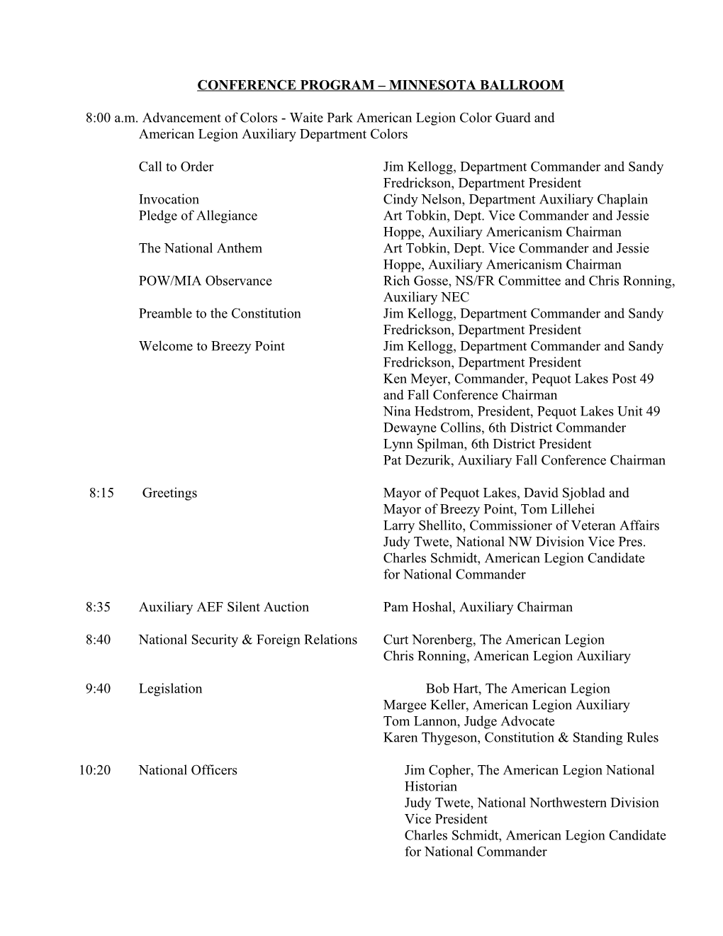 Conference Program Minnesota Ballroom