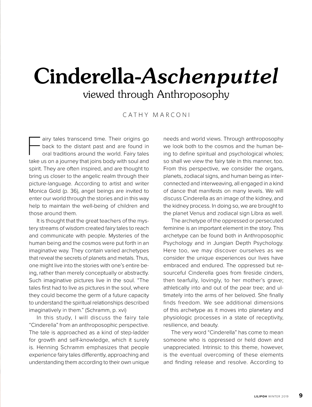 Cinderella-Aschenputtel Viewed Through Anthroposophy