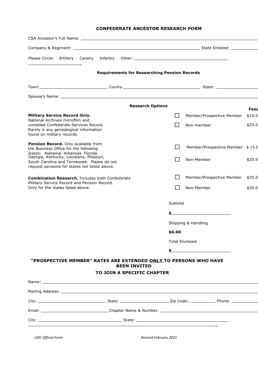 Confederate Ancestor Research Form