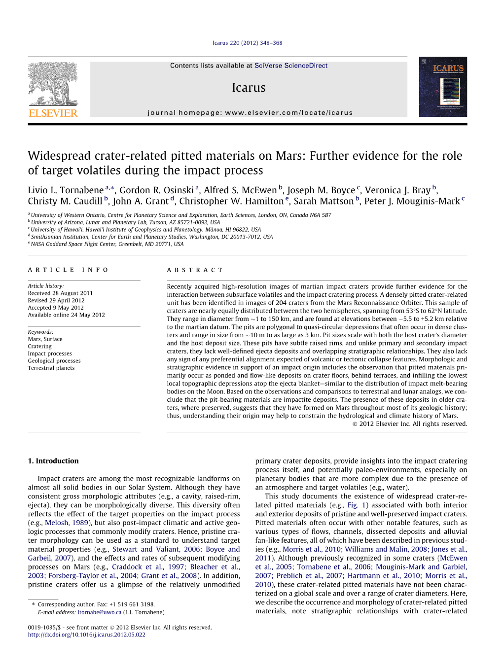 Widespread Crater-Related Pitted Materials on Mars: Further Evidence for the Role of Target Volatiles During the Impact Process ⇑ Livio L