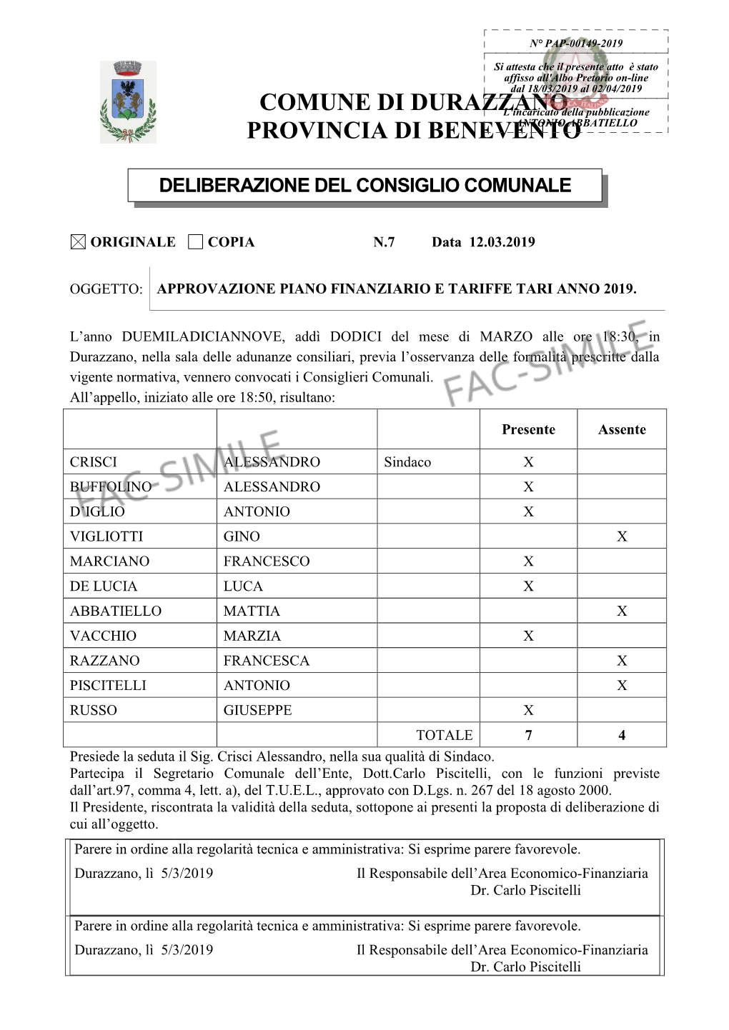 Comune Di Durazzano Provincia Di Benevento