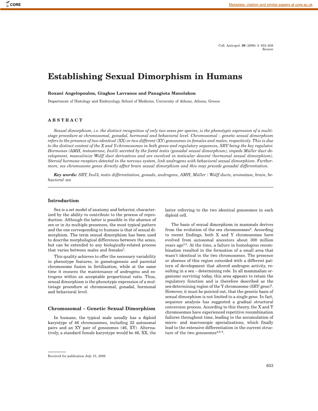 Establishing Sexual Dimorphism in Humans