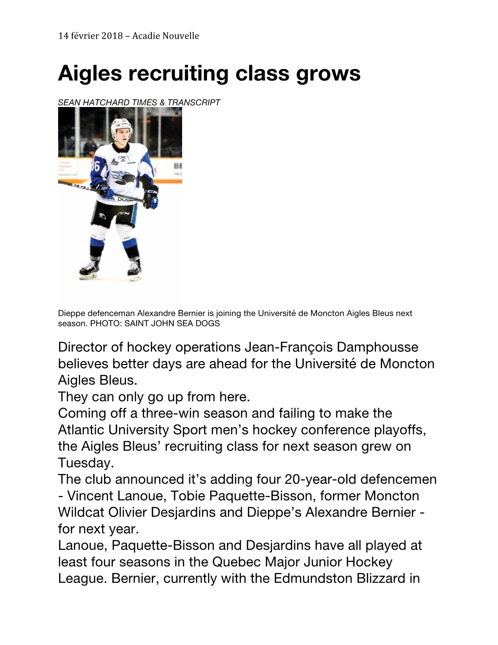 Aigles Recruiting Class Grows