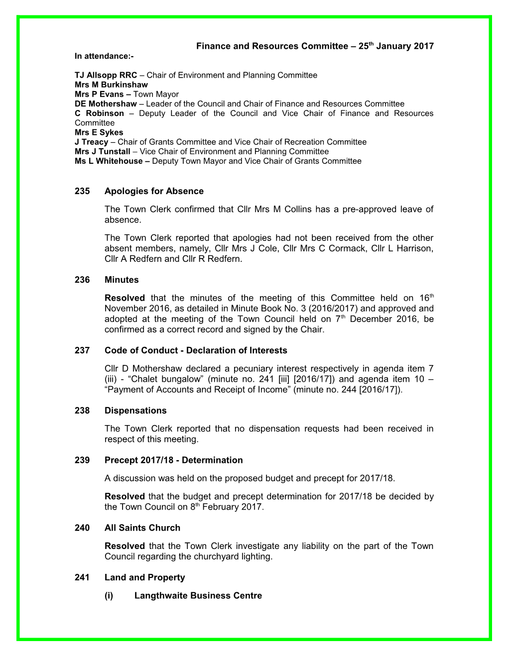 South Kirkby and Moorthorpe Town Council Minutes -2016/2017