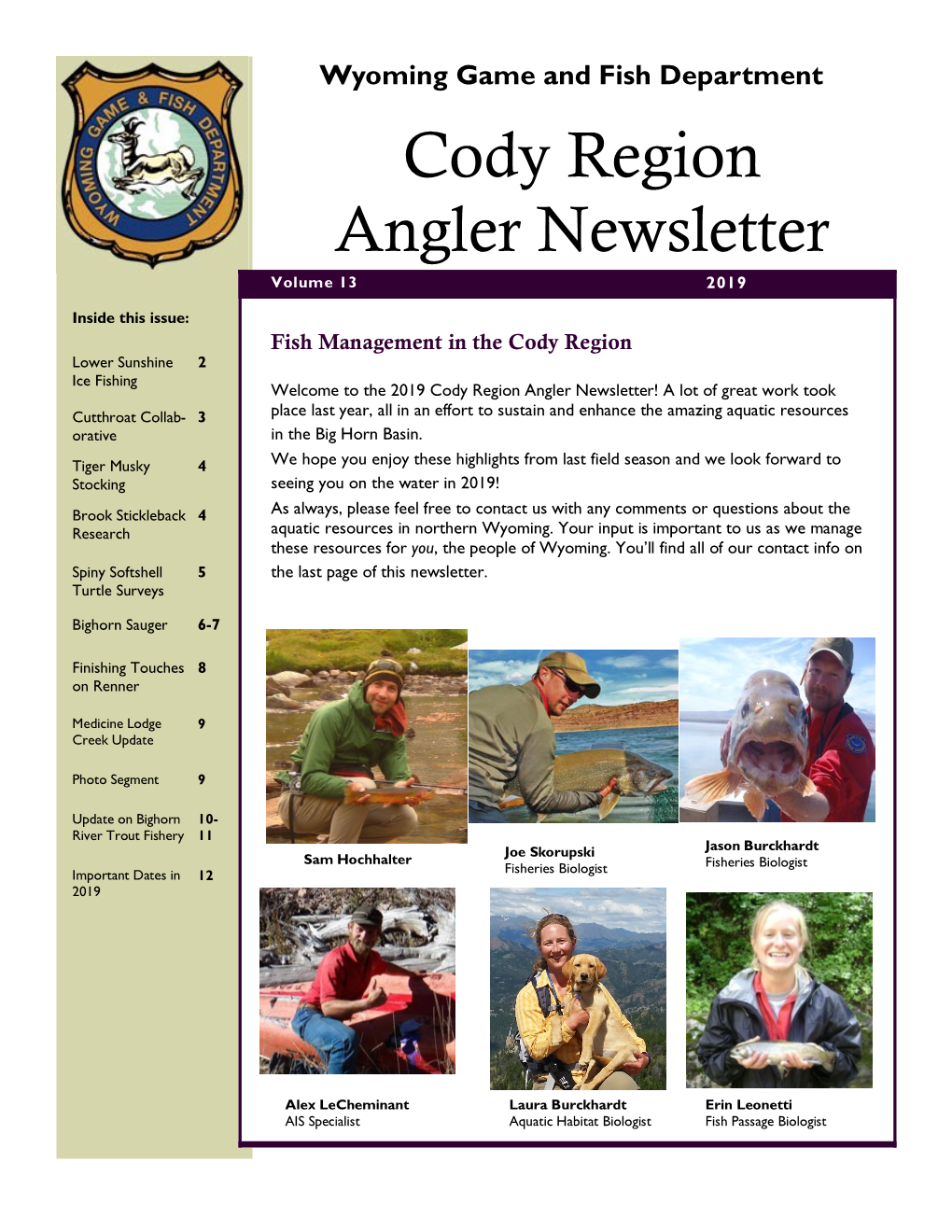 Cody Region Angler Newsletter Volume 13 2019