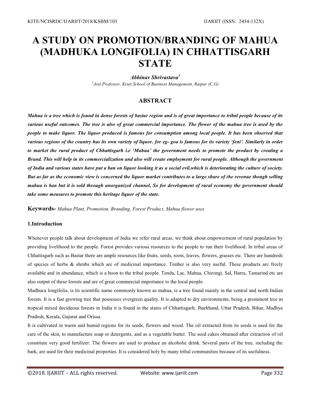 A Study on Promotion/Branding of Mahua (Madhuka Longifolia) in Chhattisgarh State