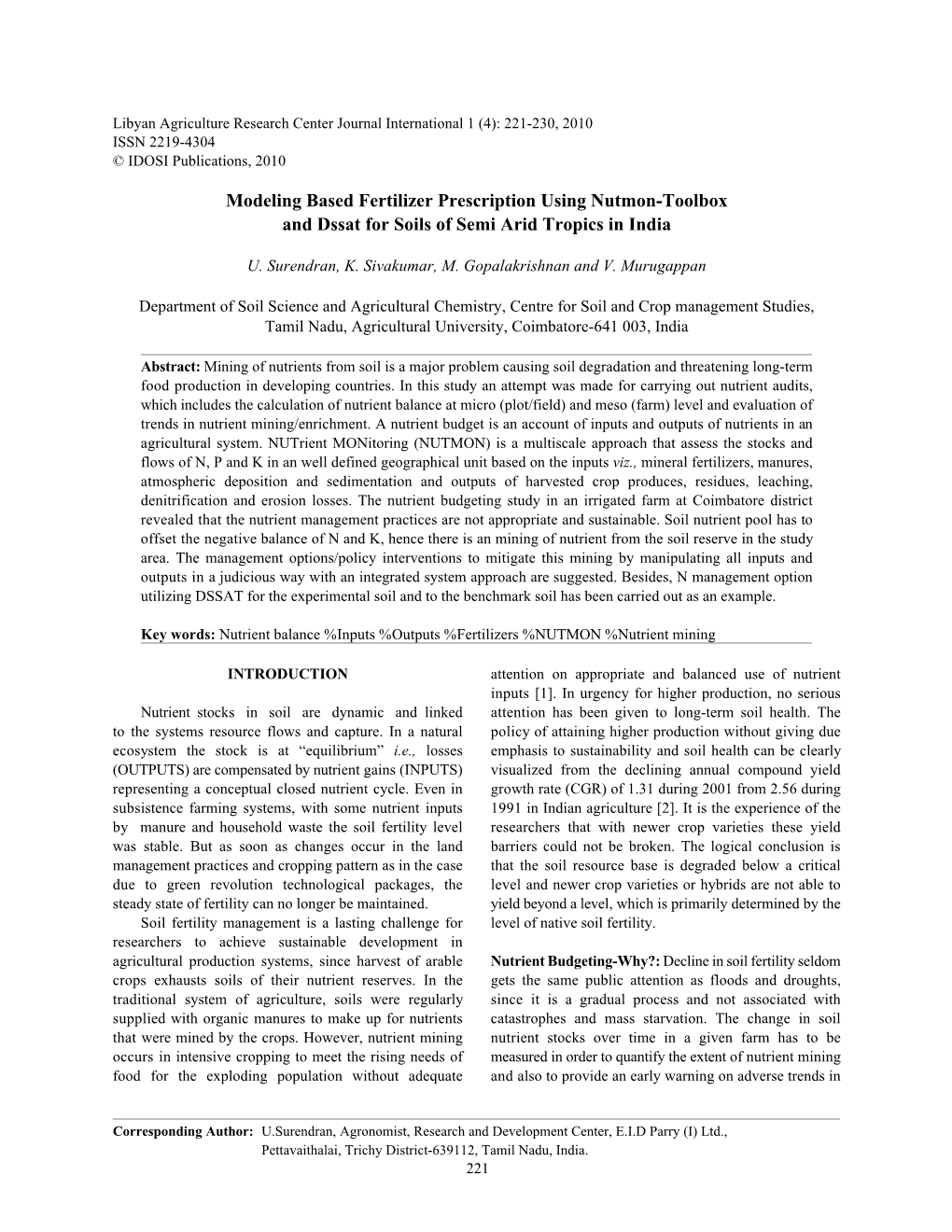 Soil Fertility Management Is a Lasting Challenge for the Researcher