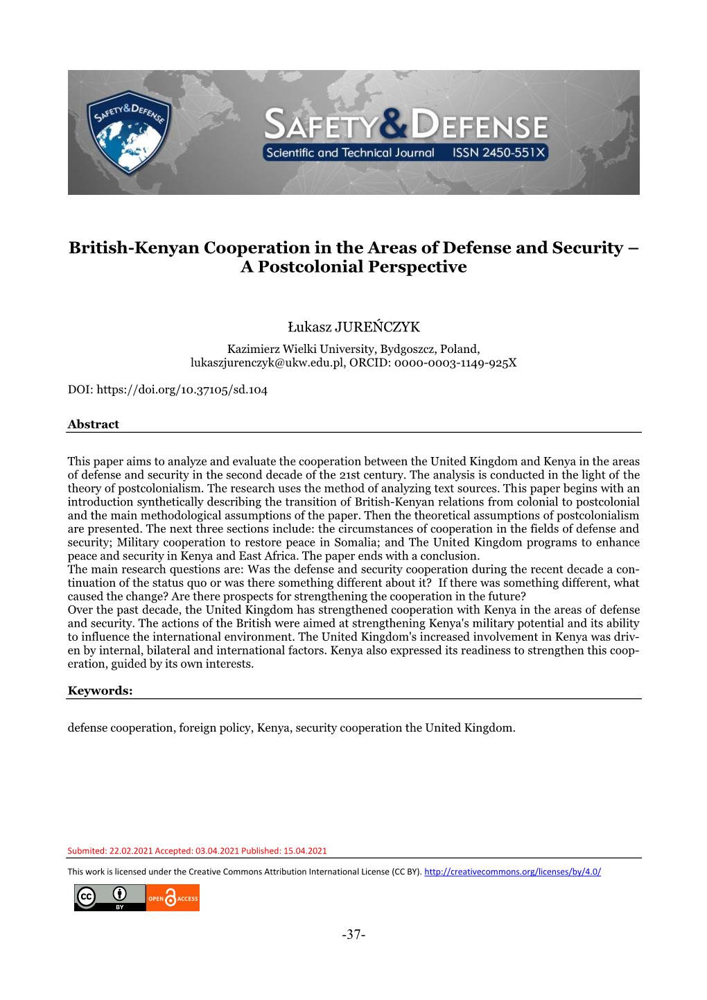 British-Kenyan Cooperation in the Areas of Defense and Security – 2 a Postcolonial Perspective