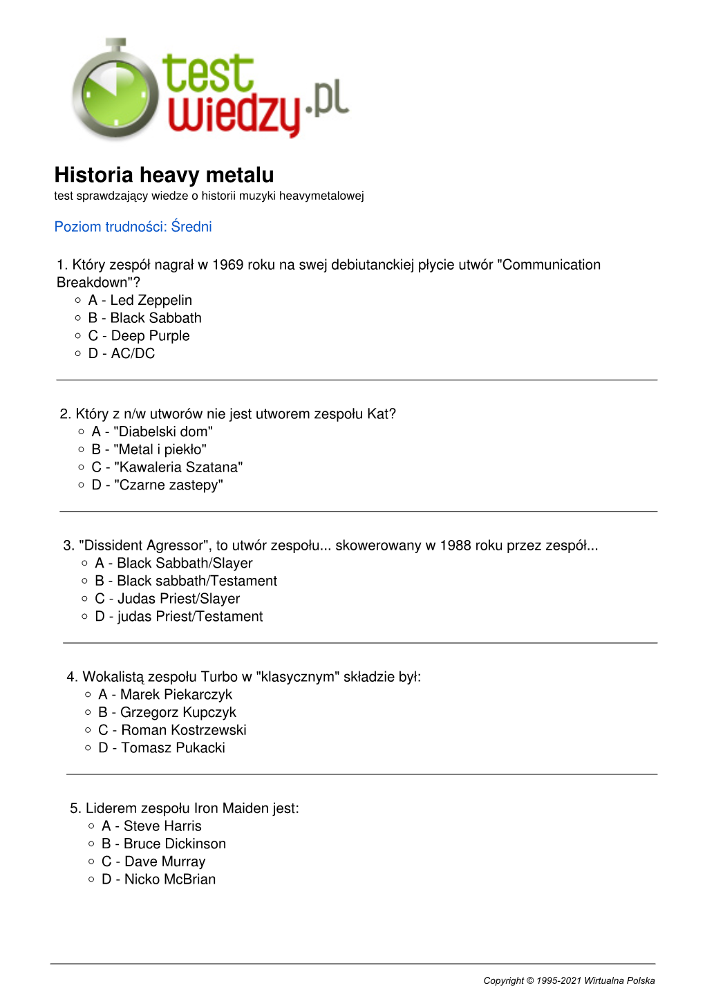 Historia Heavy Metalu Test Sprawdzający Wiedze O Historii Muzyki Heavymetalowej
