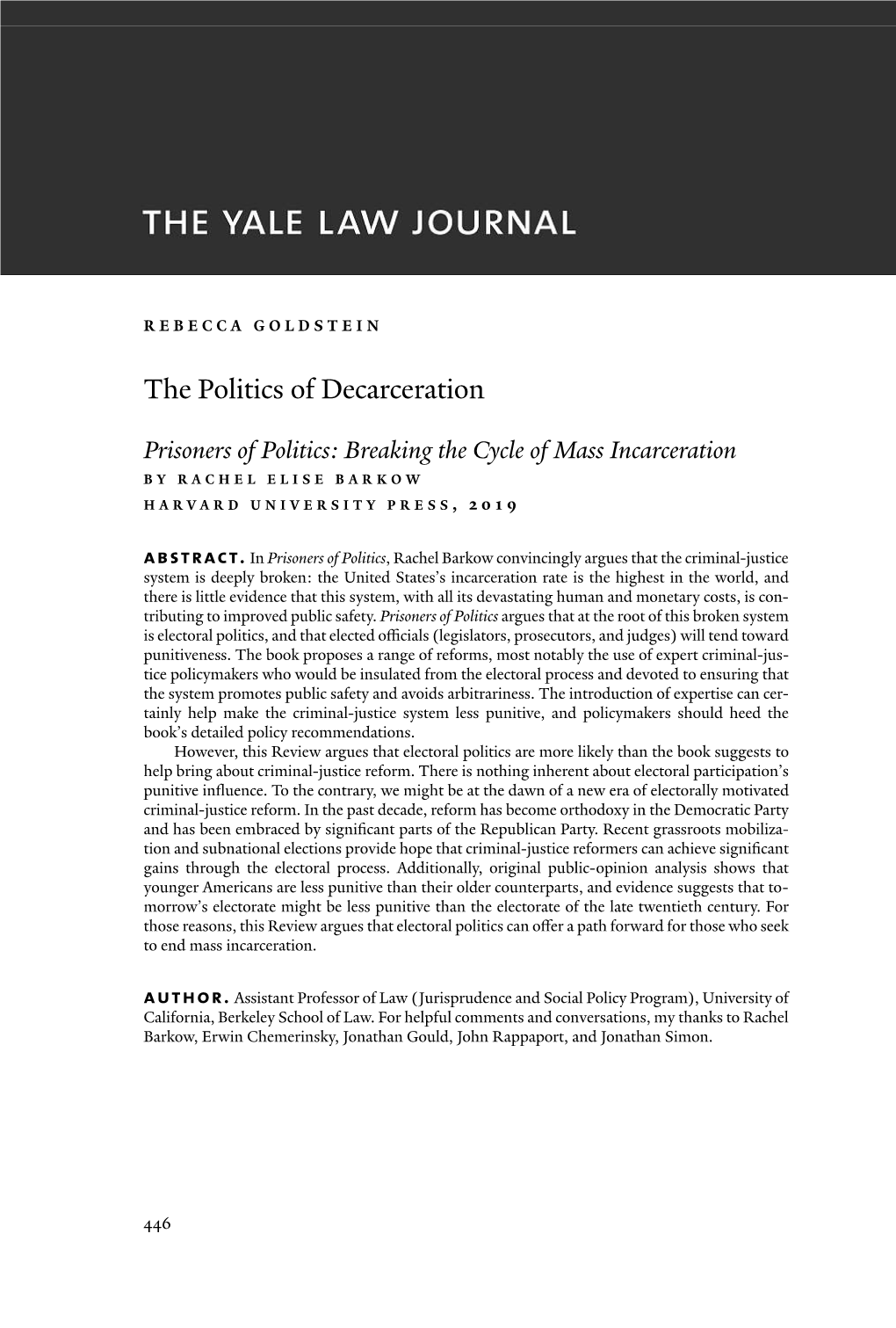 The Politics of Decarceration