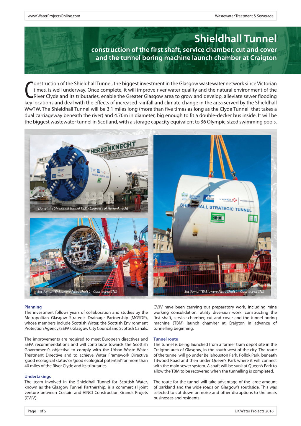 Shieldhall Tunnel Construction of the First Shaft, Service Chamber, Cut and Cover and the Tunnel Boring Machine Launch Chamber at Craigton