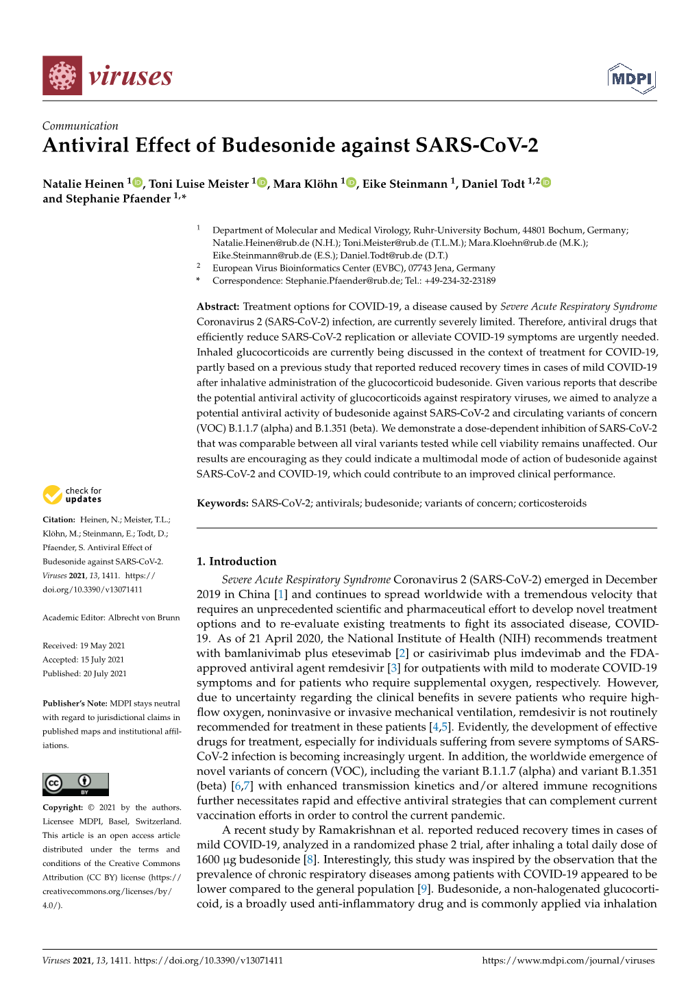 Antiviral Effect of Budesonide Against SARS-Cov-2