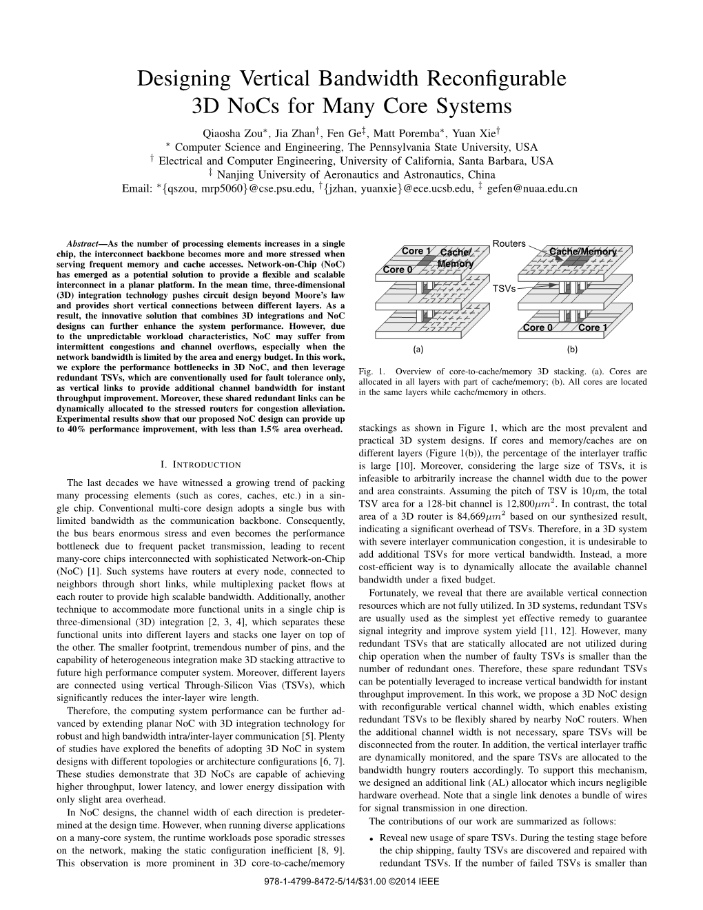 Designing Vertical Bandwidth Reconfigurable 3D Nocs for Many