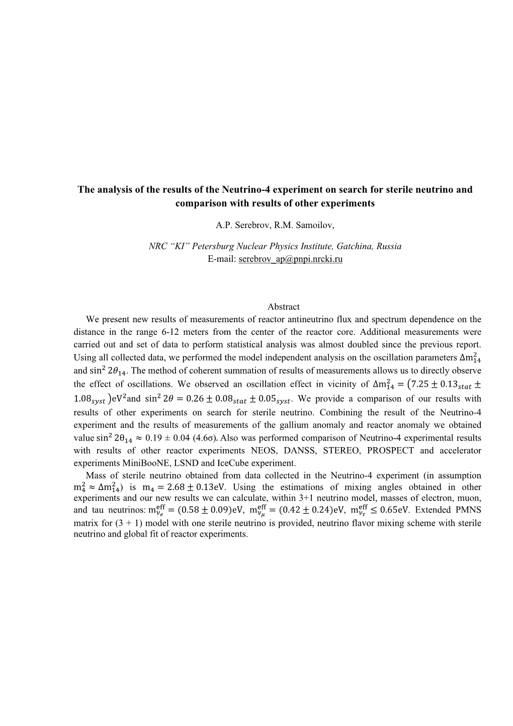 The Analysis of the Results of the Neutrino-4 Experiment on Search for Sterile Neutrino and Comparison with Results of Other Experiments