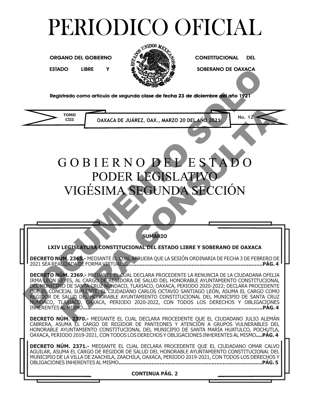 Documento Solo Para Consulta Sábado 20 De Marzo Del Año 2021 Vigésima Segunda Sección 5