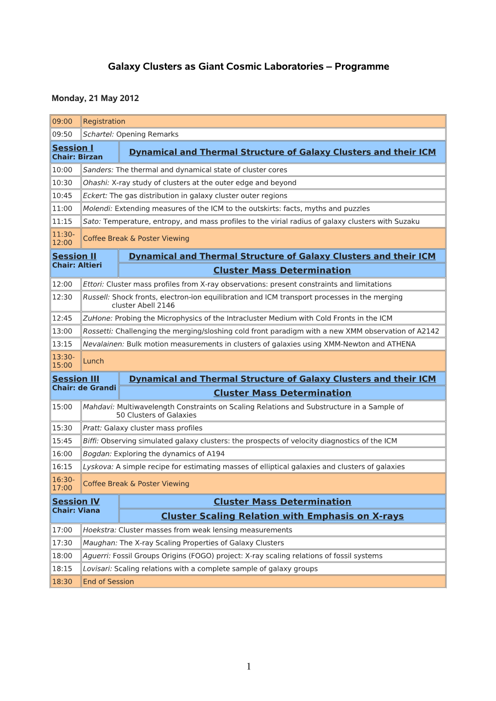 Provisional Scientific Programme