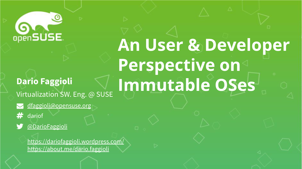 An User & Developer Perspective on Immutable Oses