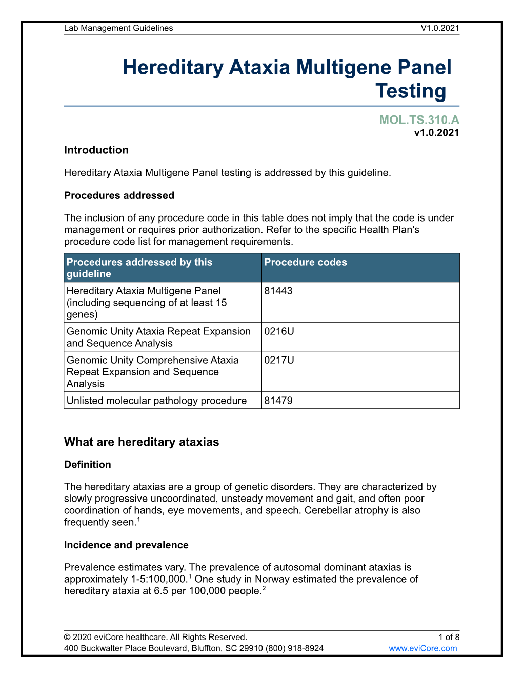 Hereditary Ataxia Multigene Panel Testing