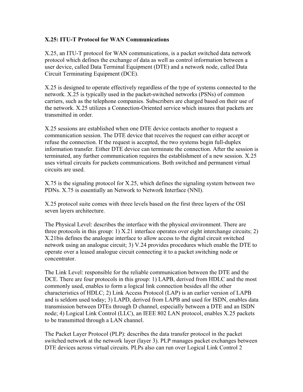 X.25: ITU-T Protocol for WAN Communications