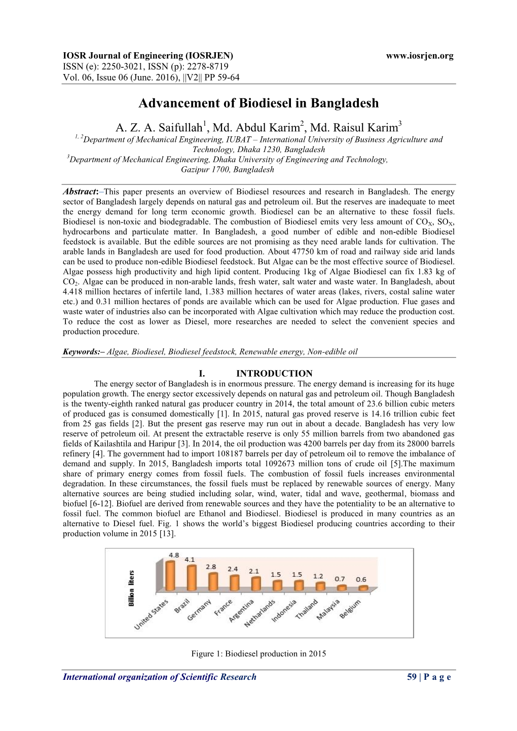 Advancement of Biodiesel in Bangladesh