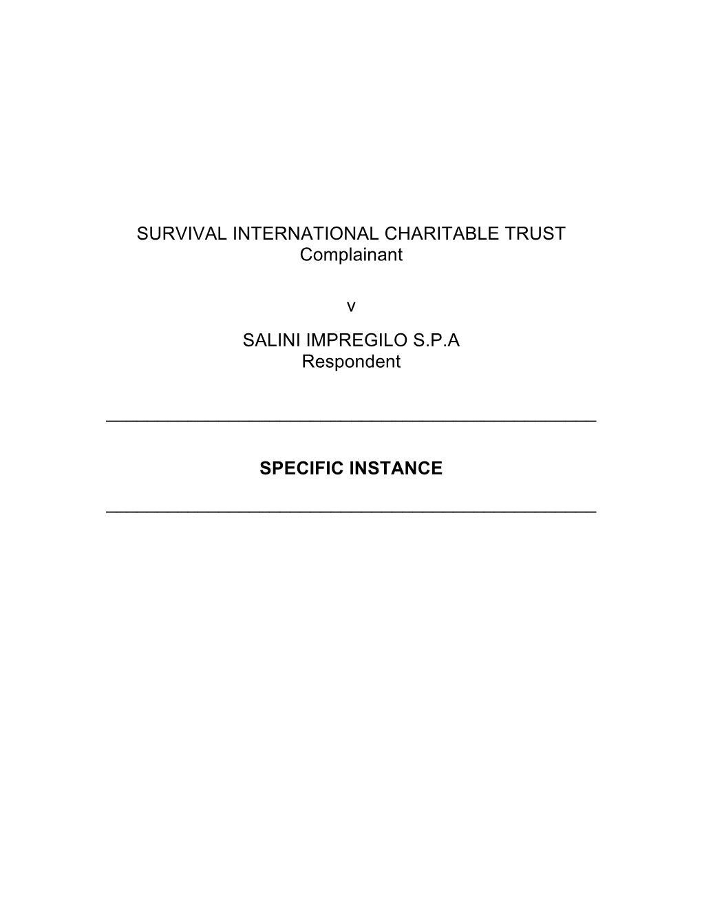 16.03.11 Specific Instance – Survival International V. Salini Impregilo No Firma