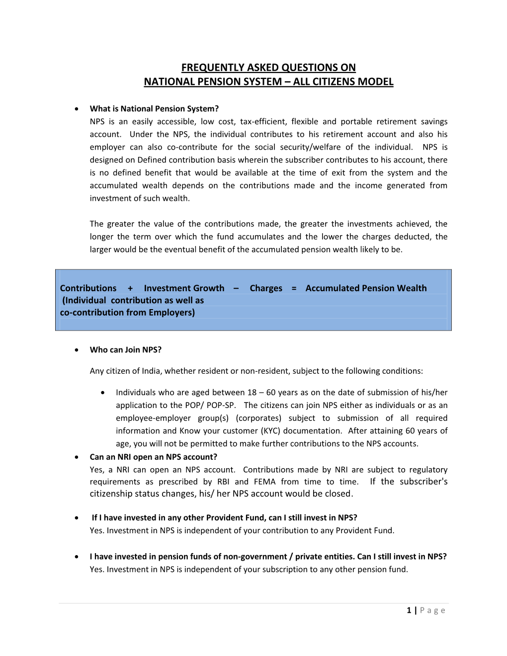 Frequently Asked Questions on National Pension System – All Citizens Model