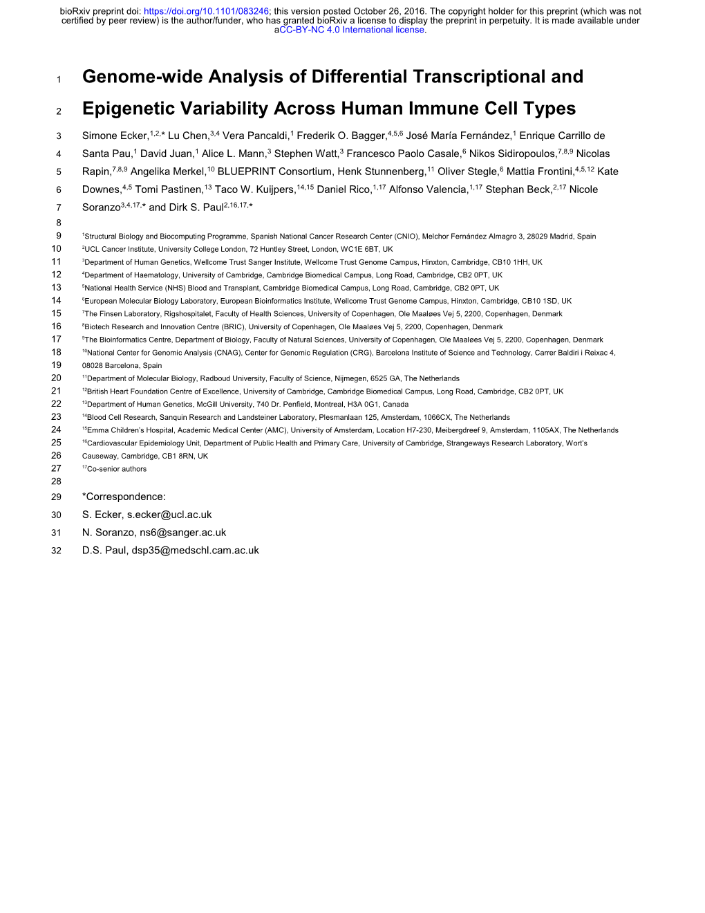 Genome-Wide Analysis of Differential Transcriptional and Epigenetic