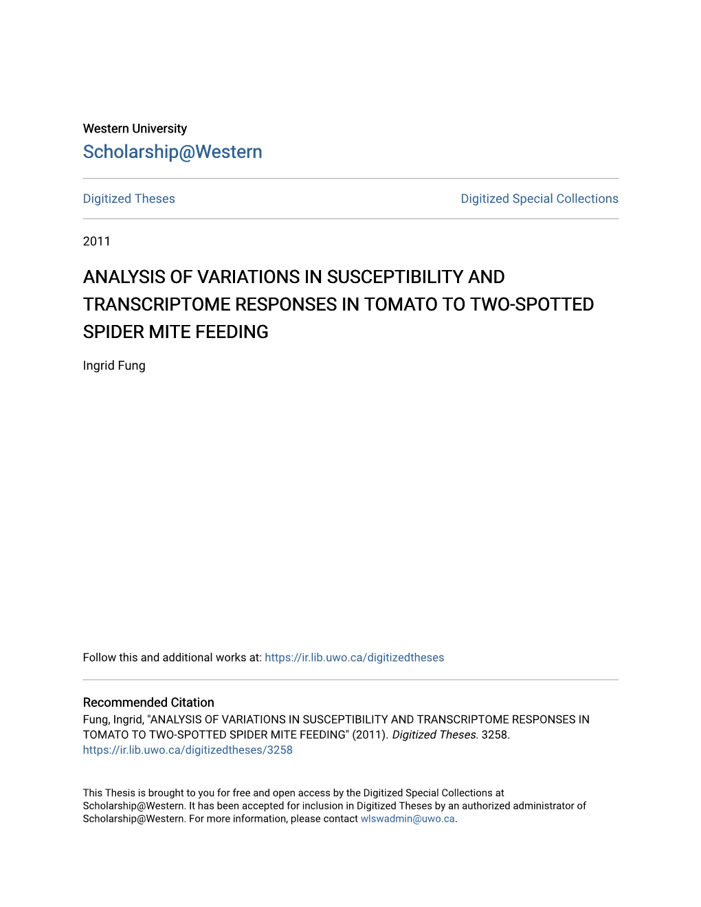 Analysis of Variations in Susceptibility and Transcriptome Responses in Tomato to Two-Spotted Spider Mite Feeding