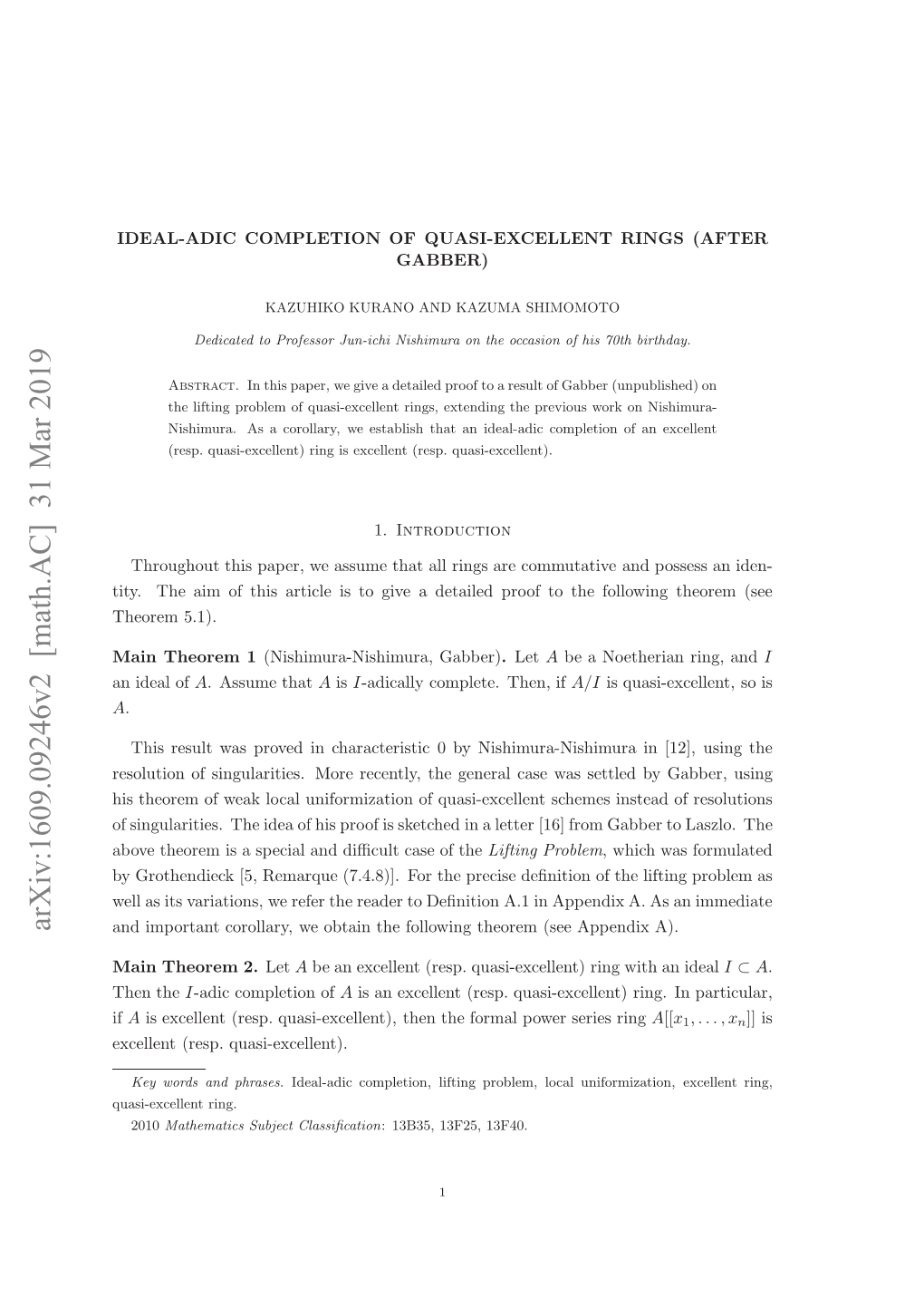 Arxiv:1609.09246V2 [Math.AC] 31 Mar 2019 Us-Xeln Ring