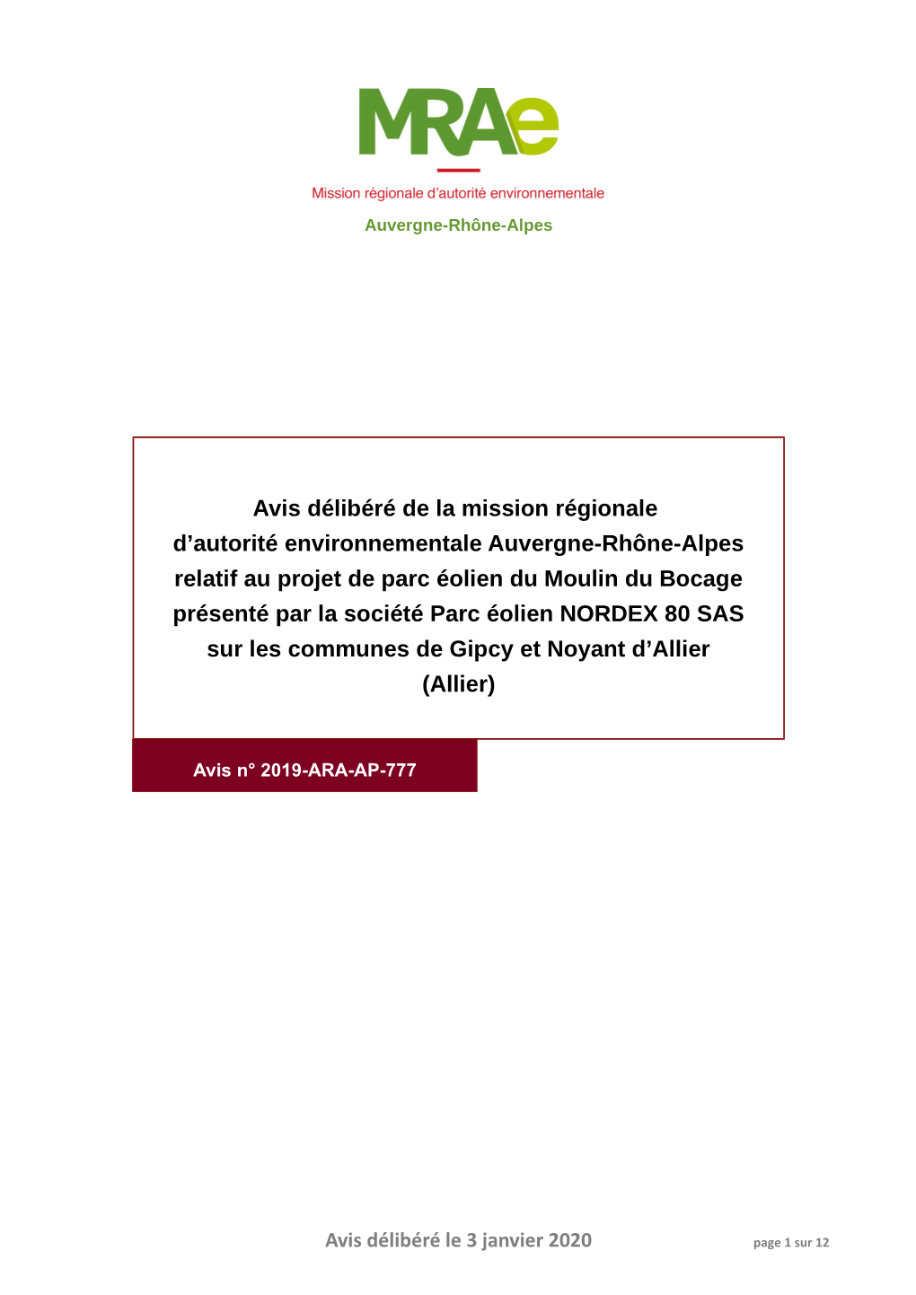 Avis Délibéré De La Mission Régionale D'autorité Environnementale