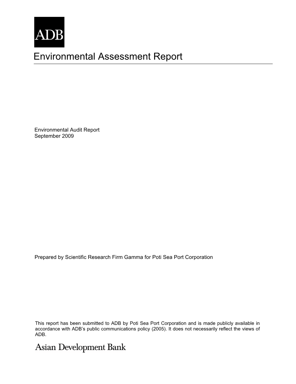 Environmental Assessment Report: Georgia, Port of Poti