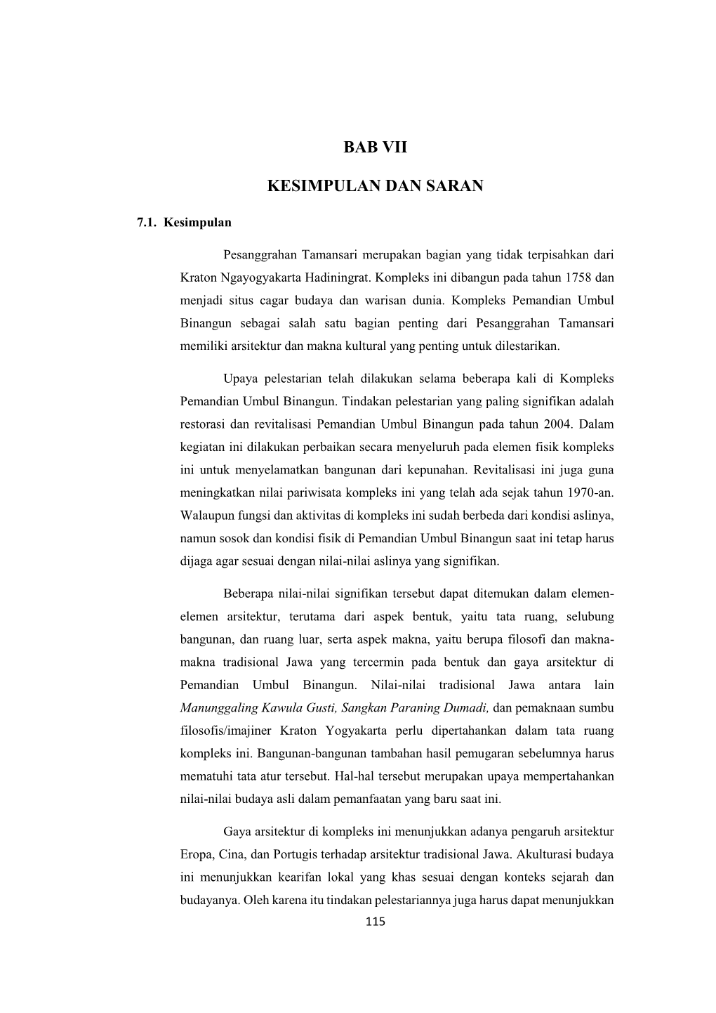 Bab Vii Kesimpulan Dan Saran