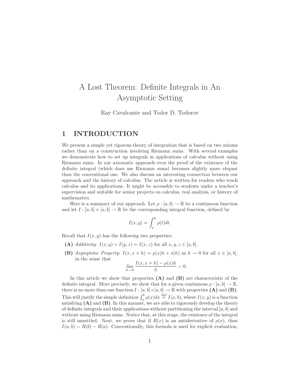 Definite Integrals in an Asymptotic Setting