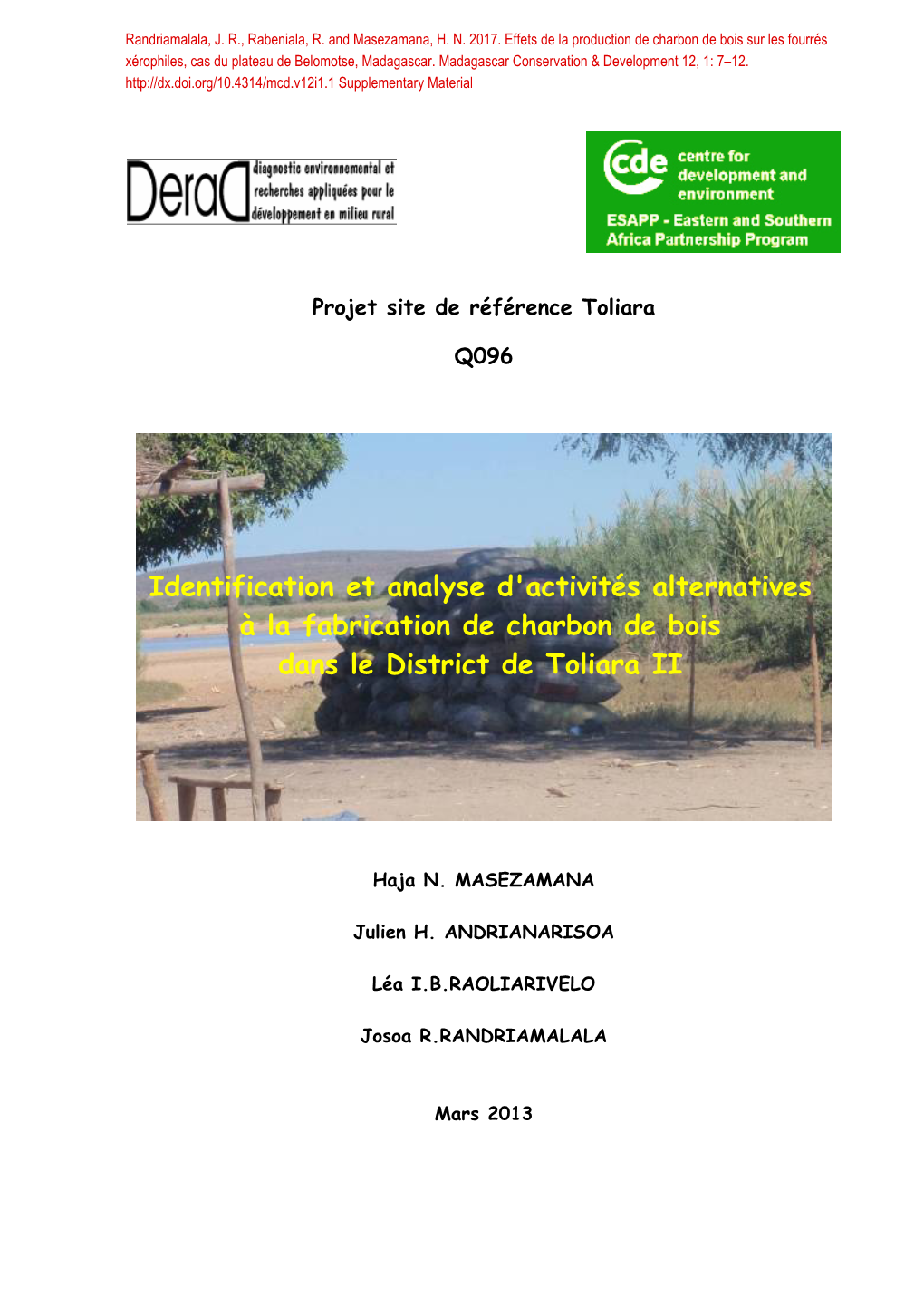 Identification Et Analyse D'activités Alternatives À La Fabrication De Charbon De Bois Dans Le District De Toliara II