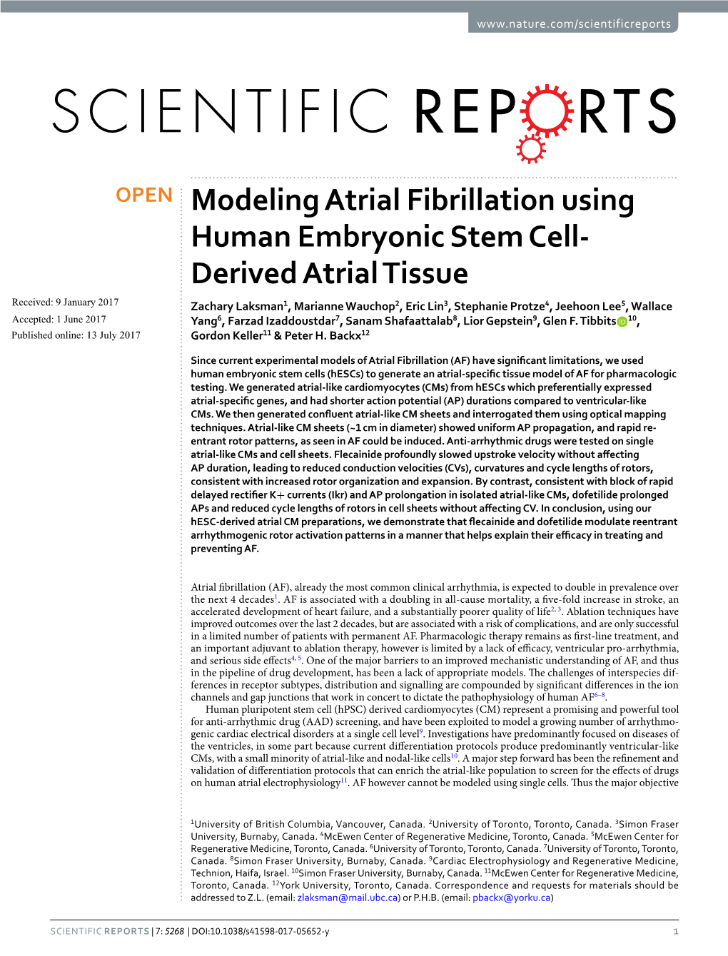 Modeling Atrial Fibrillation Using Human Embryonic Stem Cell