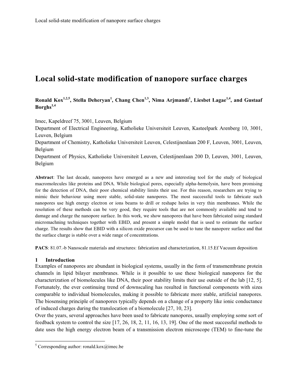 Local Solid-State Modification of Nanopore Surface Charges