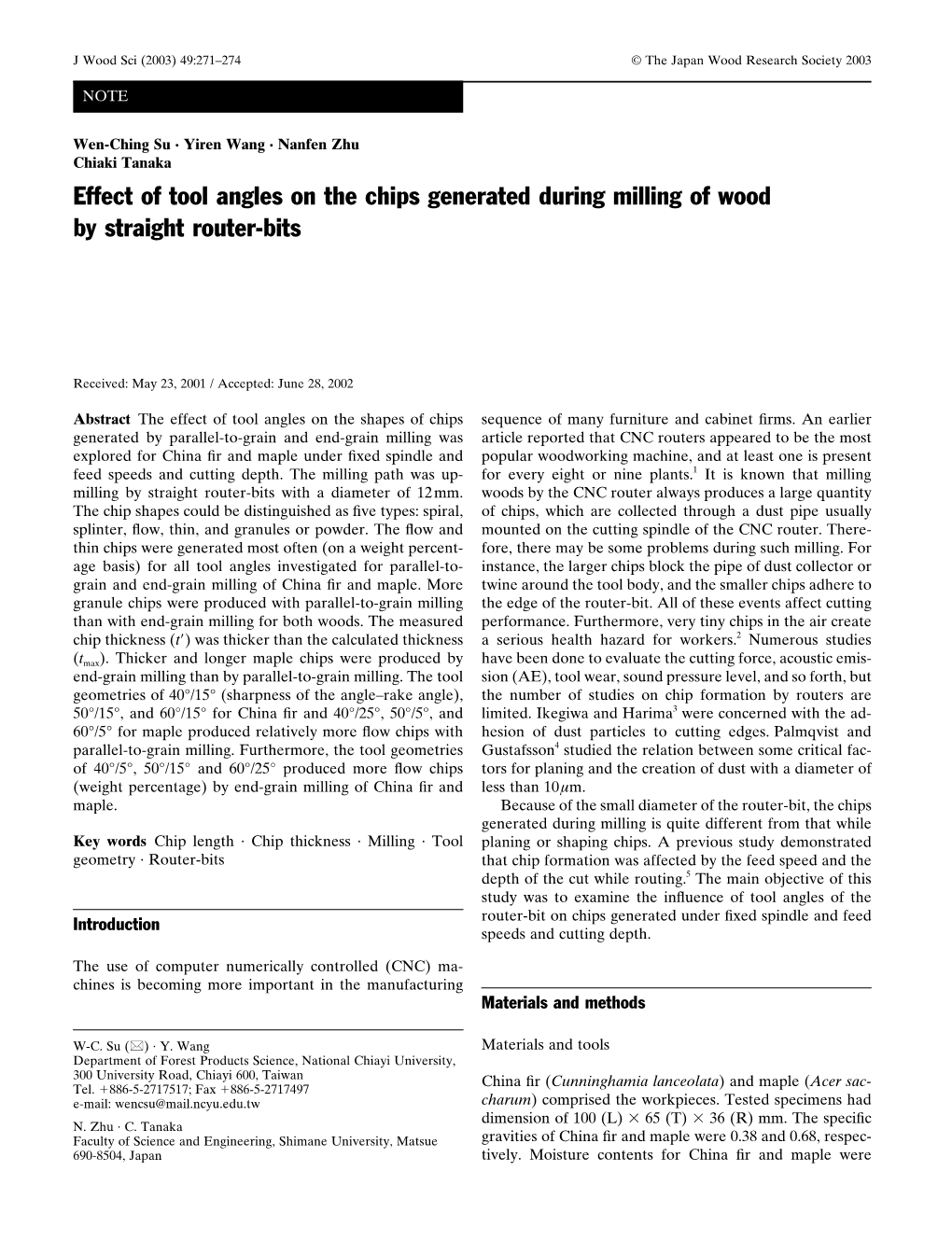 Effect of Tool Angles on the Chips Generated During Milling of Wood by Straight Router-Bits