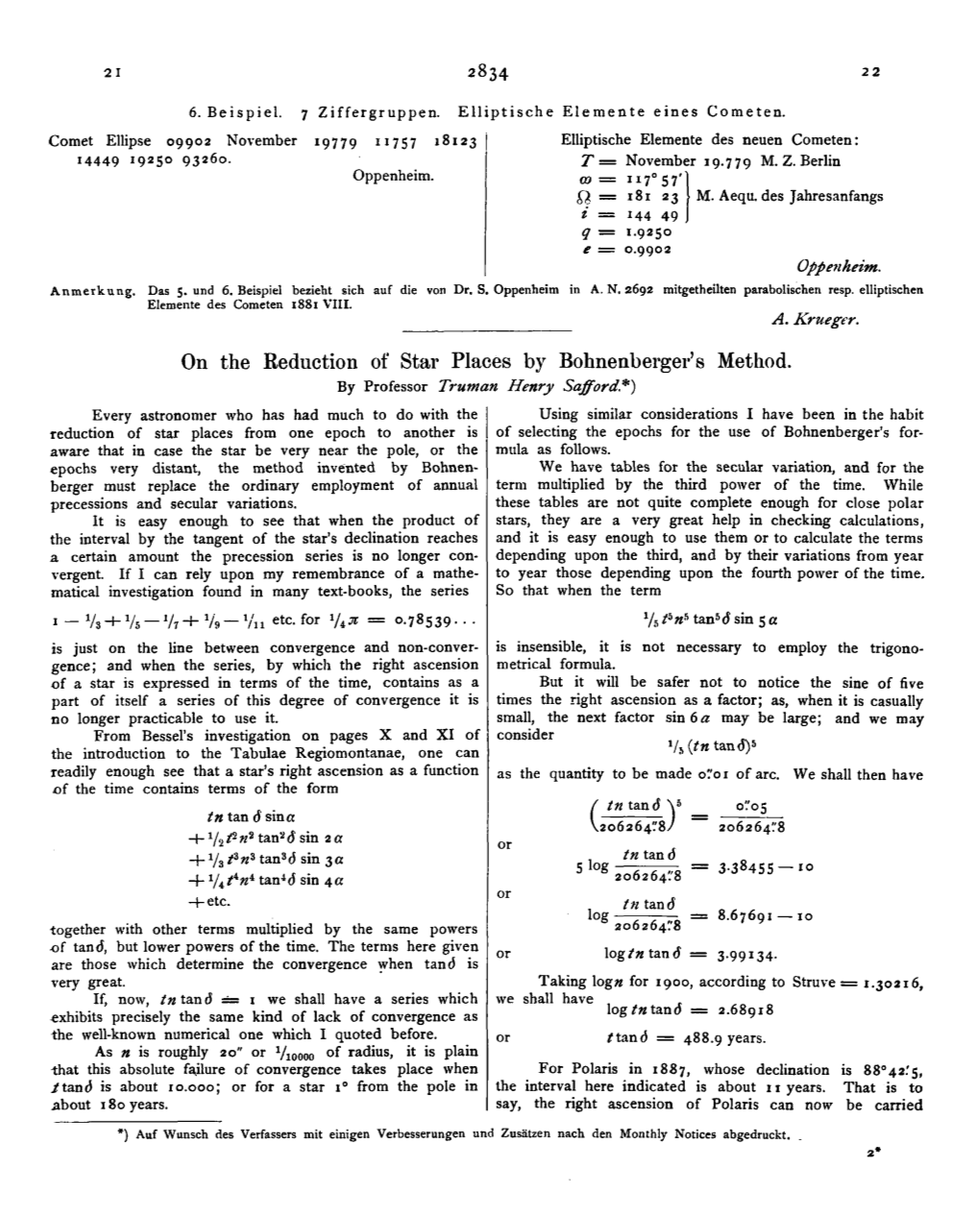 On the Reduction of Star Places by Bohnenberger's Method