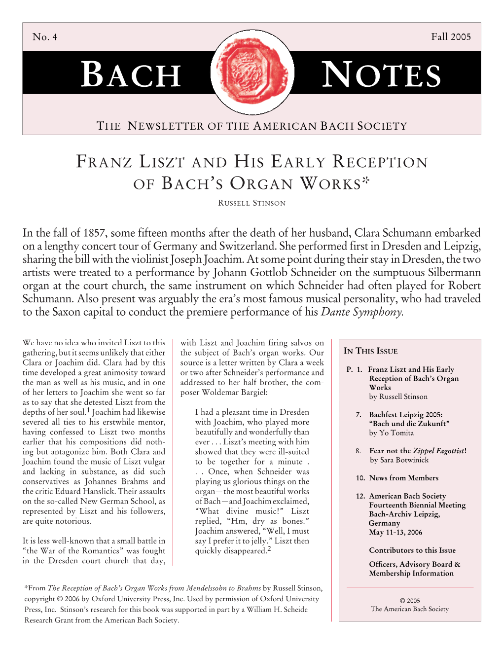 Bach Notes No. 4 (Fall 2005)