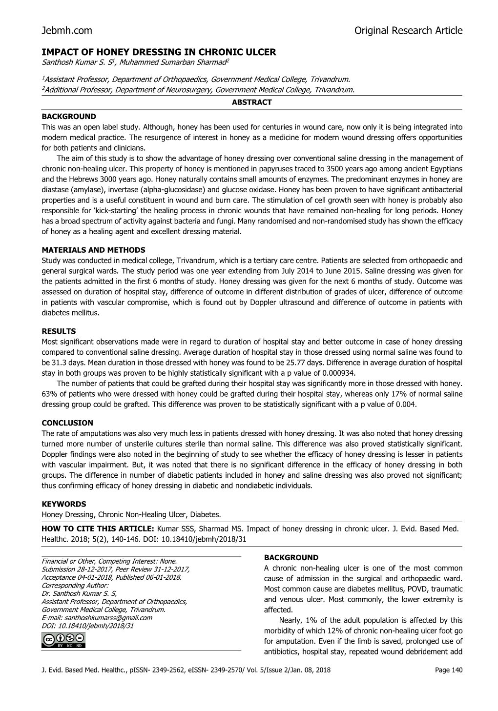 IMPACT of HONEY DRESSING in CHRONIC ULCER Santhosh Kumar S