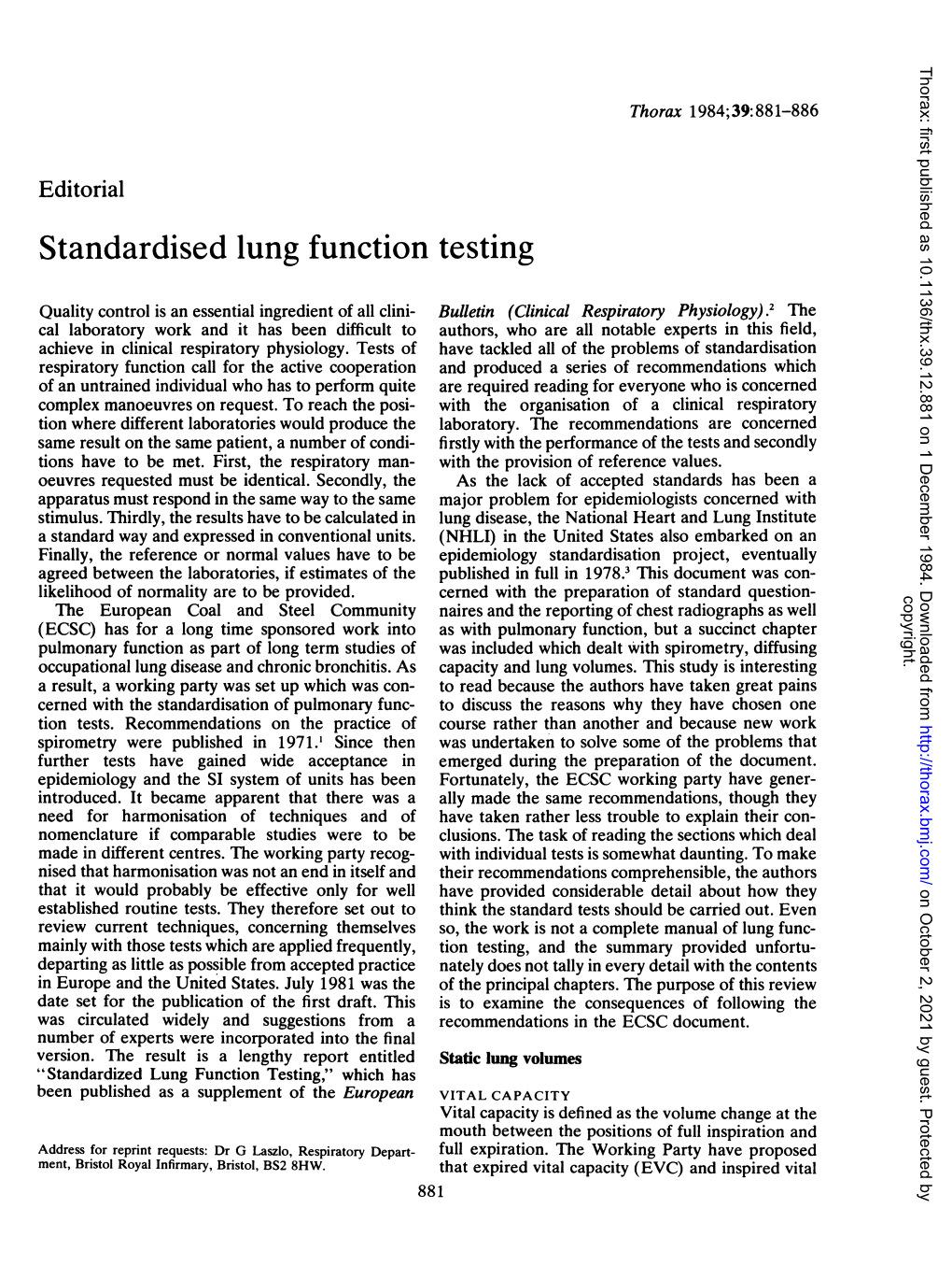 Standardised Lung Function Testing