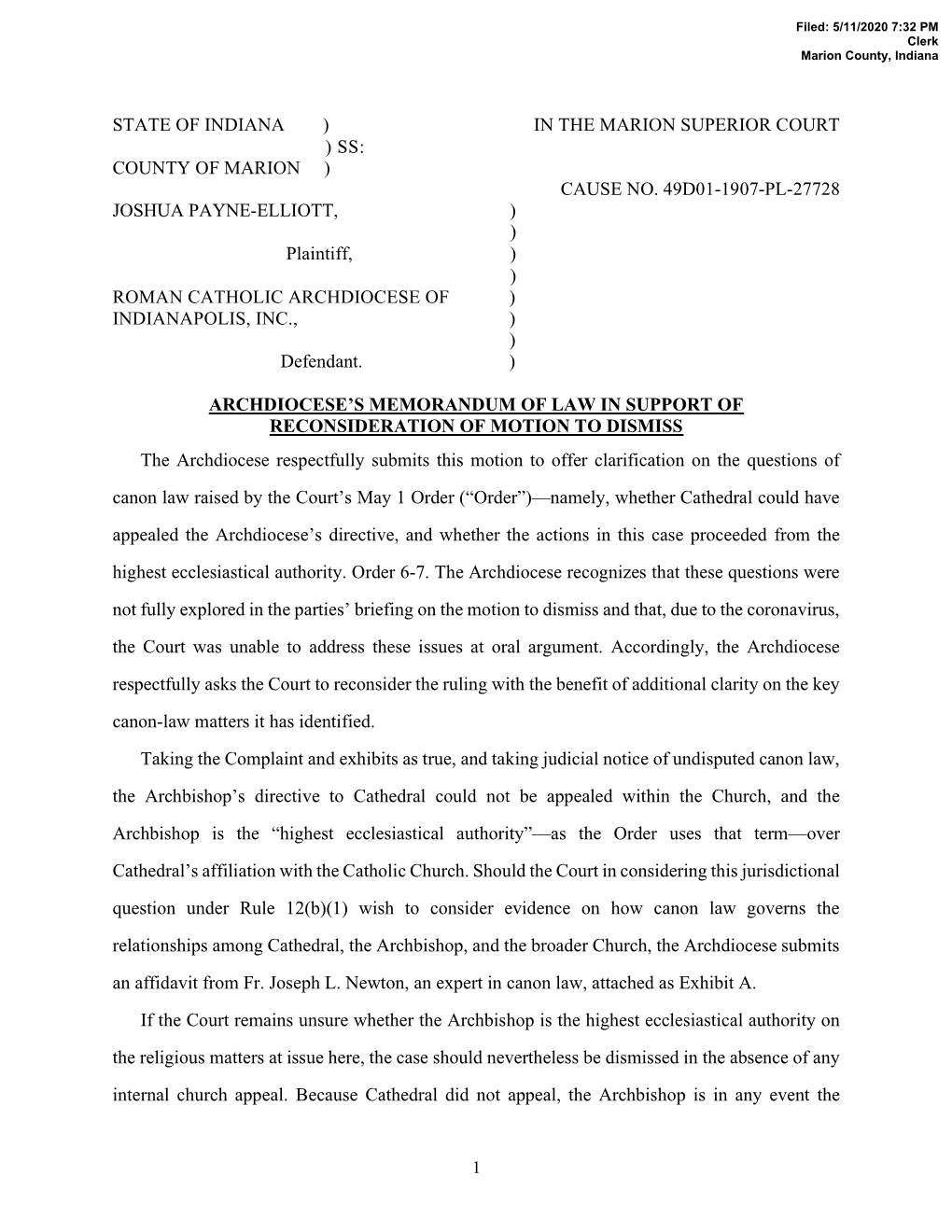 State of Indiana ) in the Marion Superior Court ) Ss: County of Marion ) Cause No